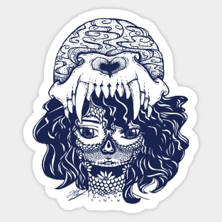 Girl and Wolf Skull Sticker